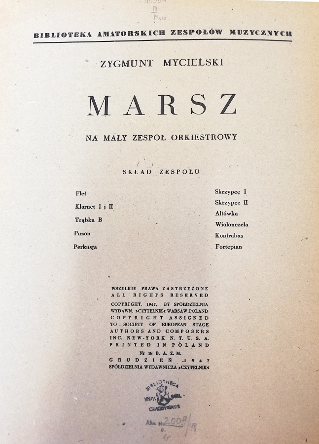 March for small orchestral ensemble [for community orchestras] (1947)